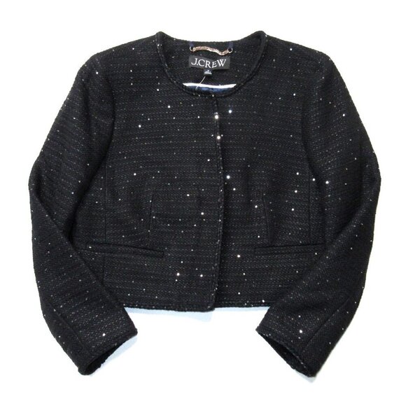 NWT J.Crew Louisa Lady Jacket in Black Sequin Tweed Cropped 10